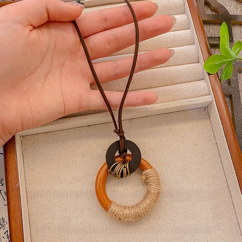 4pcs Bohemian Necklace Set for - Wood & Alloy Pendants with Butterfly, Leaf, Bead & Disc Charms - Multi-Color Bead Chains (Brown/Tortoiseshell) - Boho Gift Collection for Daily Wear, Parties & Vacations