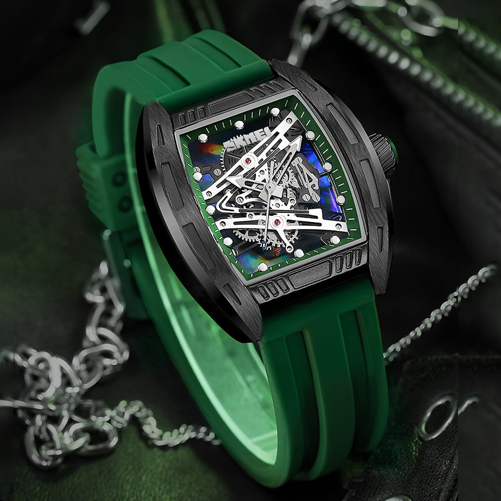 Shike Mei Fashion Men'S Hollow Dial Barrel-Shaped Night Light Waterproof Silicone Strap Men'S Quartz Watch