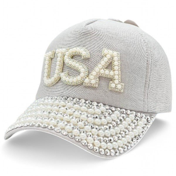 "USA" Bling Bling Bead BASEBALL CAP Adjustable, UV protection Design for American, Perfect for Outdoor Activities, Casual