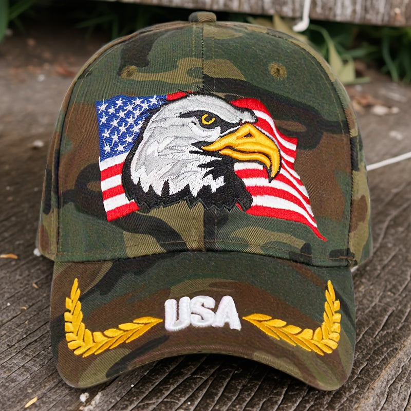 Eagle Embroidery Activity Cap, Wheat Letters Street Fashion Casual Baseball Cap, Windproof Sunscreen Outdoor Visor, Truck Driver Hat