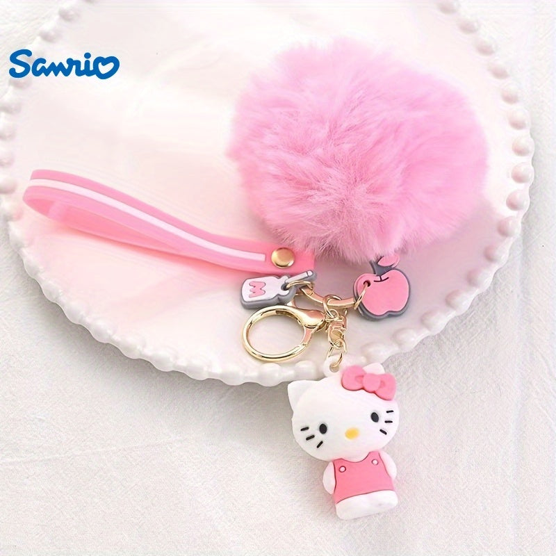 7pcs Sanrio Heltty Keychains, Soft Furball Cartoon Cute Cherry Blossom Series Keychains, Keychains, Backpack Pendants, Pendants, Car Keychains, Small Accessories Suitable For Women To Wear When Going Out, Halloween And Christmas Gifts