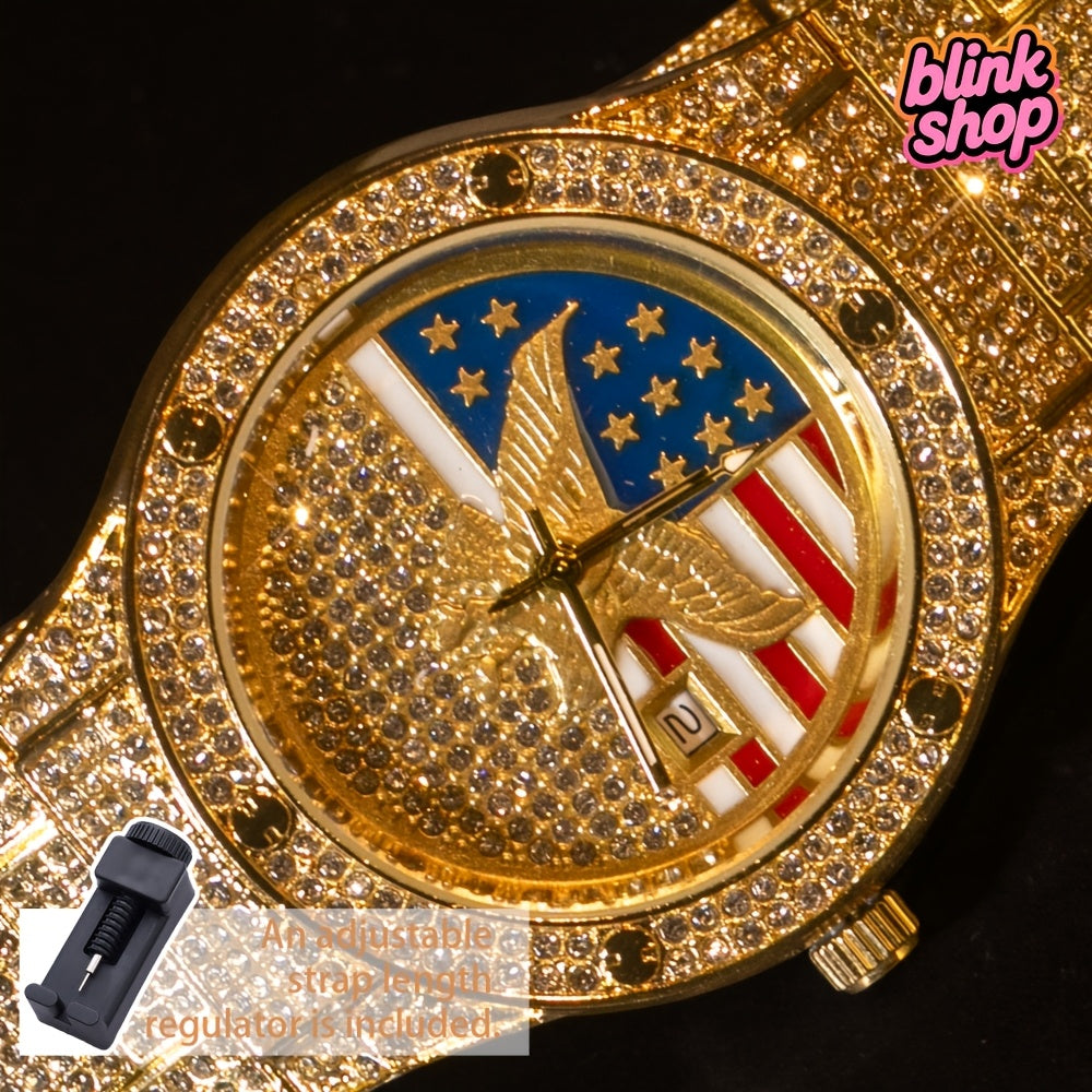 Stylish Men's Watch, New Style, Synthetic Rhinestone Strap, Hip Hop Large Dial, Individualistic Mechanical Watch with Steel Strap Design, Free American Classic Men's Watch, Party Watch, Gift for Women to Men, Jewelry