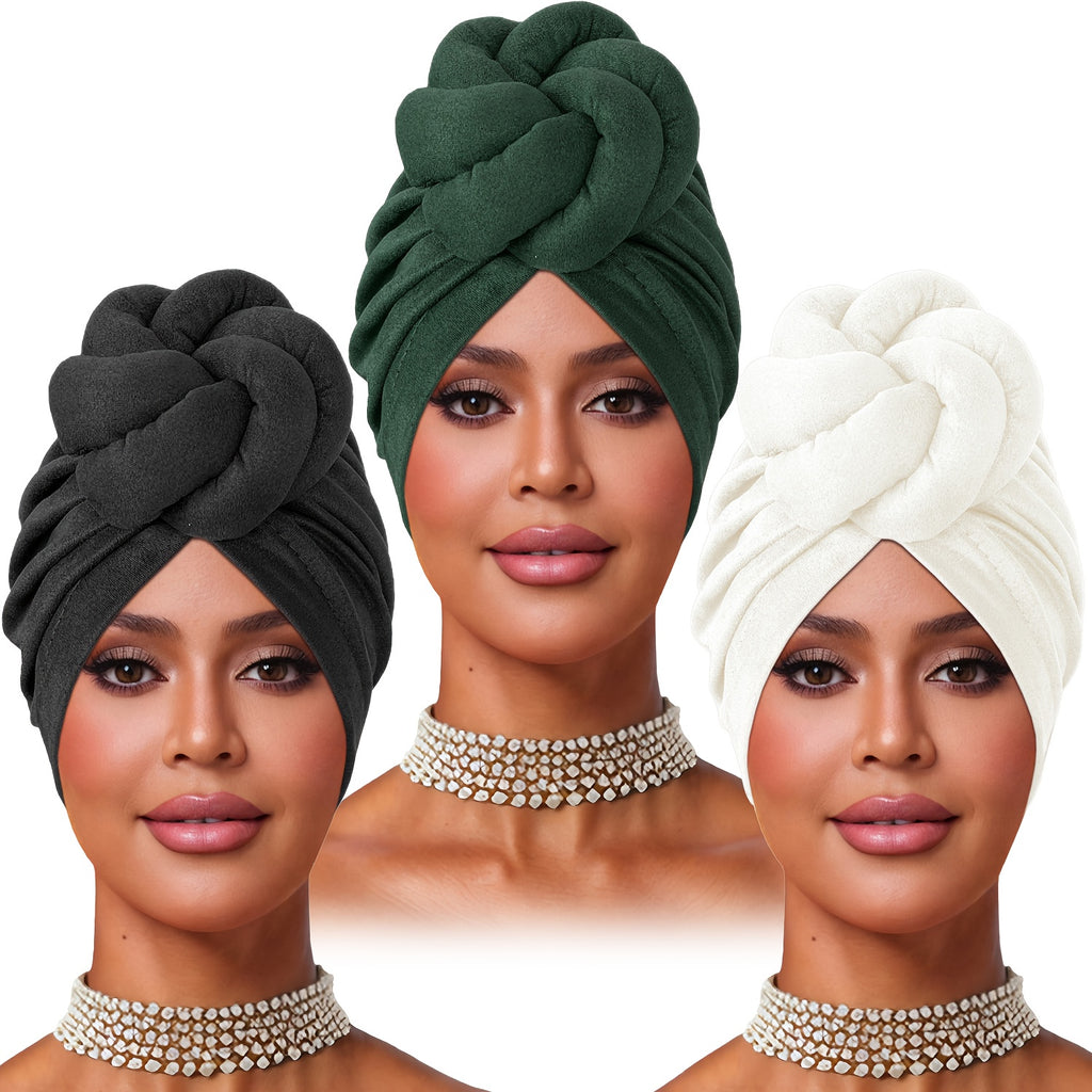 4pcs Pre-made Knotted Turban, Floral Headscarf, Deer Filled Knotted Hat, Tight Wrap Hair Cap
