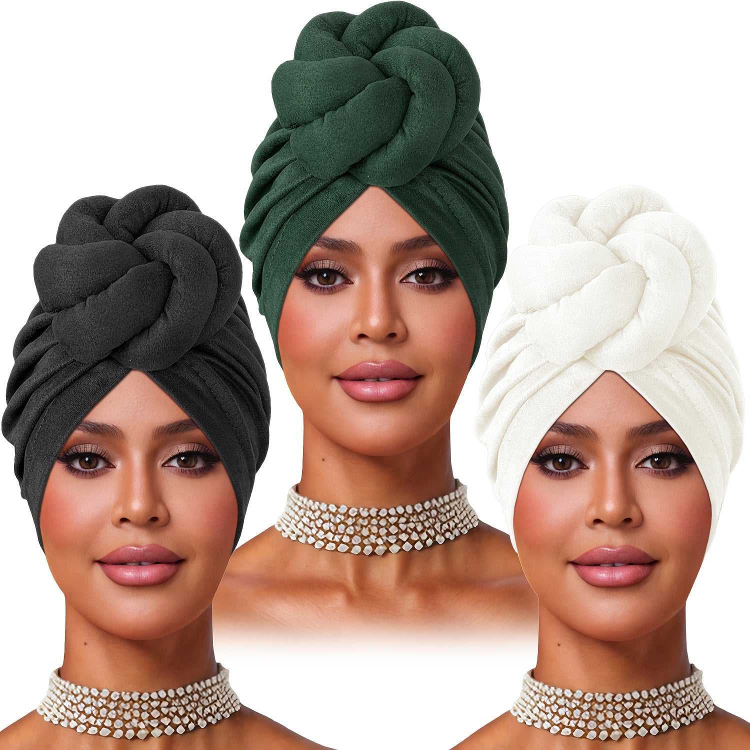 4pcs Pre-made Knotted Turban, Floral Headscarf, Deer Filled Knotted Hat, Tight Wrap Hair Cap