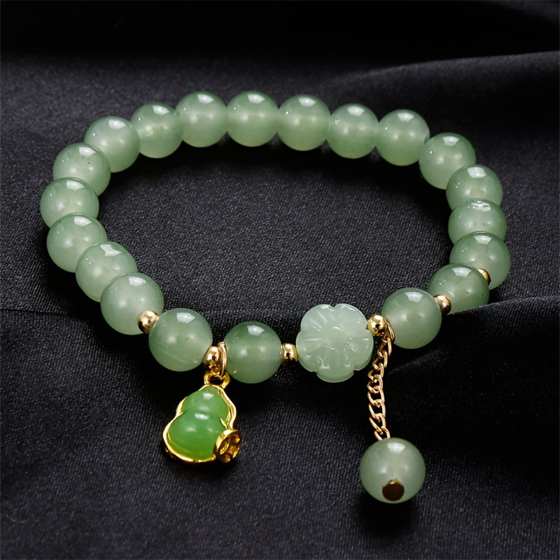 [7pcs Bead Chain Bracelet] Elegant 7pcs Bead Chain Bracelet Set, Butterfly And Lily Pendant Set Imitation Jade, Retro Chinese Style, Suitable For Daily Gifts And Wear, Suitable For Men And Women