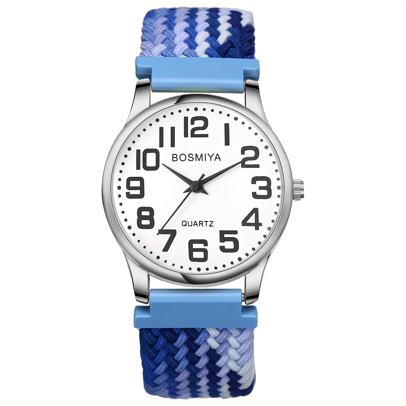 Jewelrywe Men Women Elastic Soft Nylon Sport Band Quartz Watch 22mm Braided Loop Band Strap Adjustable