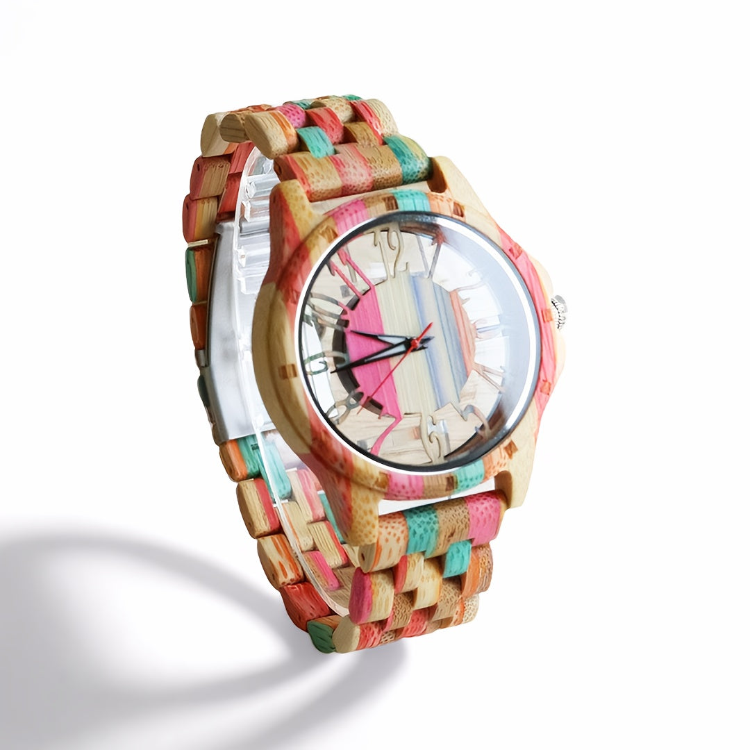 Men's Wood Quartz Watch Fashion Transparent Hollow Watch Timepieces Wooden Wrist Watches for Men