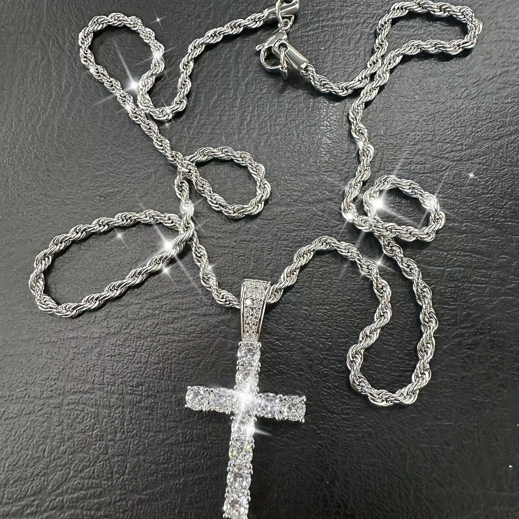 925 sterling Silvery cross pendant necklace - hypoallergenic, luxurious, and durable Men's jewelry - the perfect gift for lovers, friends, and rappers, suitable for banquets, parties, and special occasions