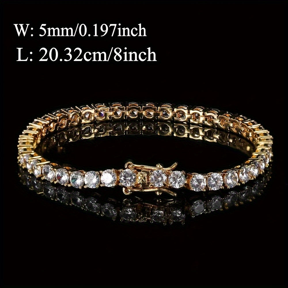 New Fashion Men's Tennis Necklace Bracelet Set 5.0mm Round Synthetic Synthetic Zirconia Cut Faux for Men