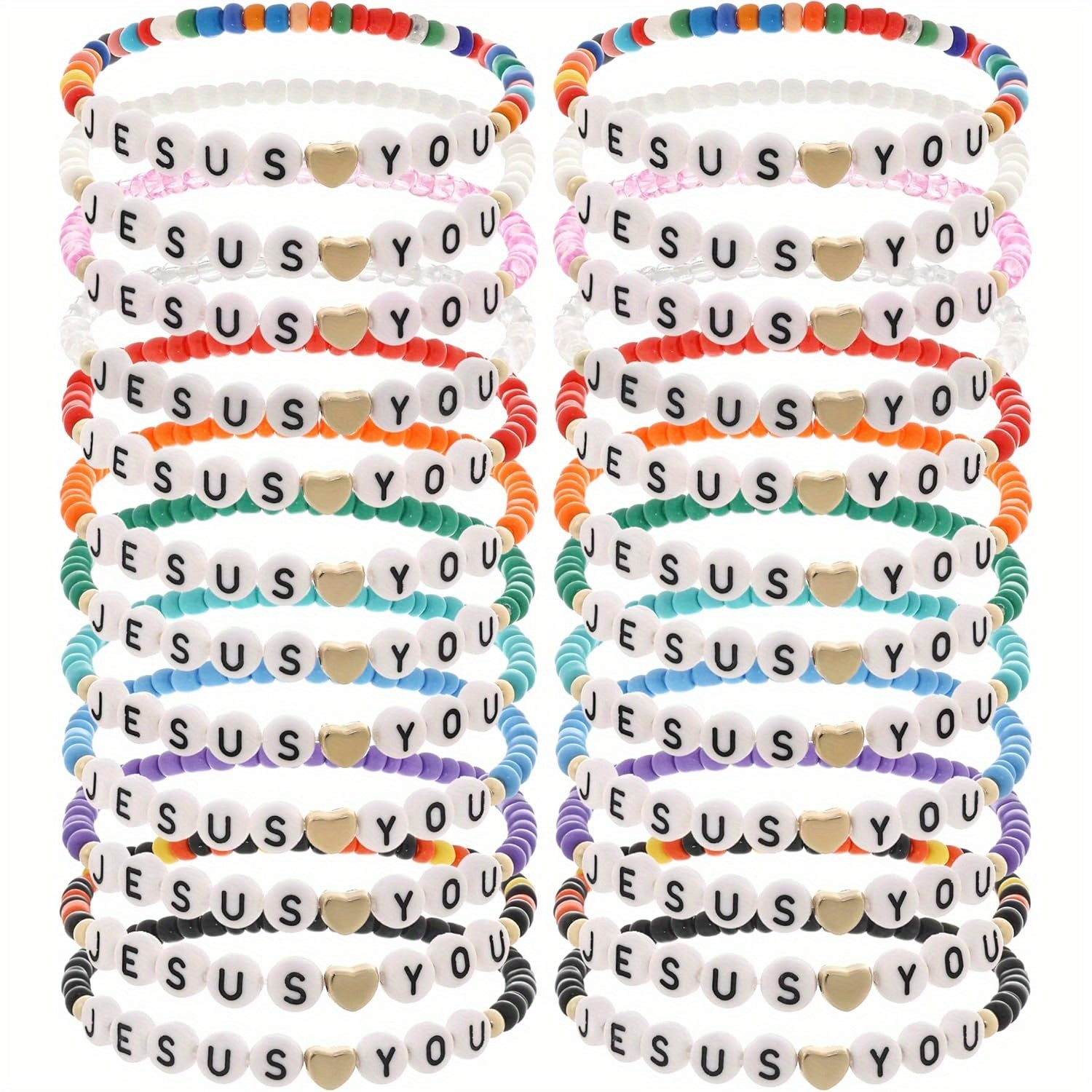 24pcs Bracelet Bulk Handmade Clay Beads Jesus Friendship Bracelet Christian Jesus Love You Jewelry Accessories Christmas Easter Gift