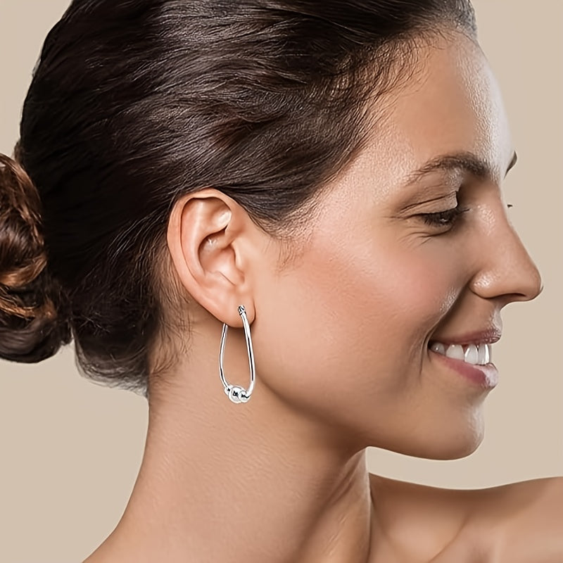 1 pair of S925 pure silver 3-bead ring earrings, 18mm pendant bead ring earrings, suitable for women, suitable for important holidays to give as gifts to family and friends, exquisite earrings with gift box