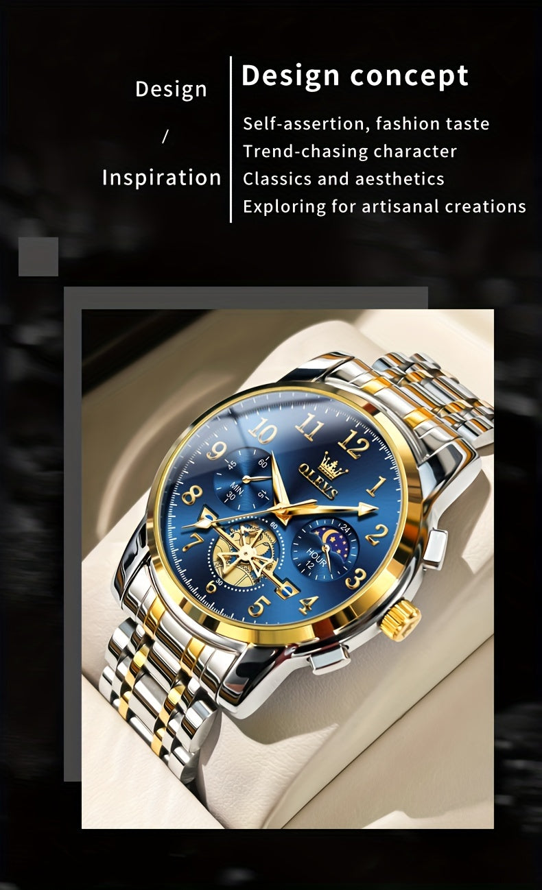 OLEVS Watches for Men Easy to Read Dress Classic with Calendar Business Dress Luxury Big Face Men Black Watch Luminous Mens Wrist Watch Stainless Steel Watch