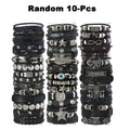Random10/ 20/ 30pcs Punk Hip Hop Style Faux Leather Bracelets Set Multi-layer Skull Cross Star Halloween Chic Infinity Symbol Design Vintage Black for Teen And Gifts Thanksgiving Father's Day Graduation Creative Metal Dots Fashion Jewelry