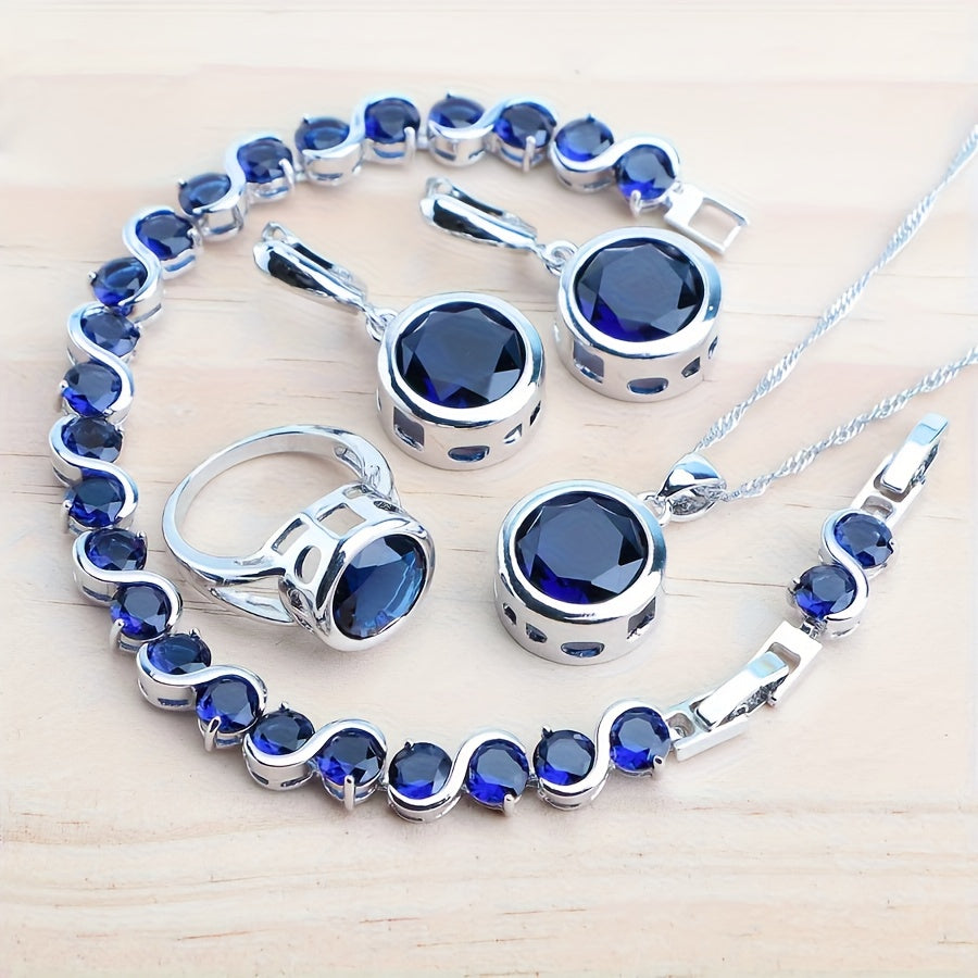 5pcs Vintage And Dazzling Jewelry Set for Women Featuring Rainbow Cubic Zirconia, Including a Ring, Earrings, Pendant, And Necklace, Perfect for Bridal Parties, Weddings, Anniversaries, Birthdays, And Engagements