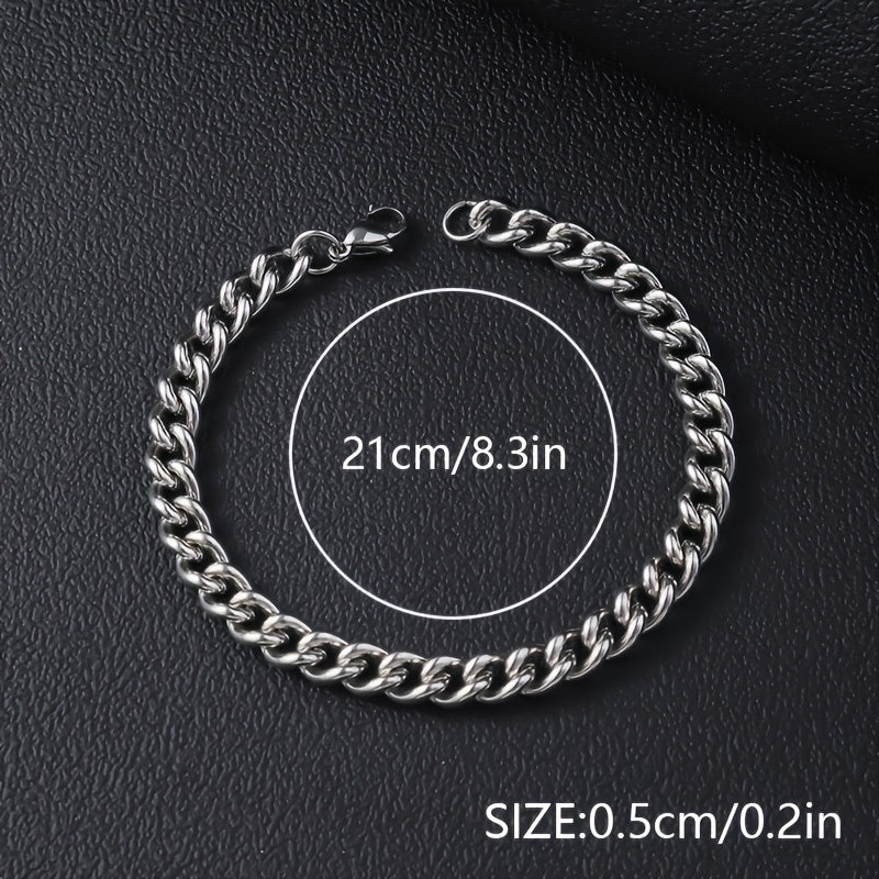 12pcs Set: Men'S Hip Hop Stainless Steel Cuban Chain Bracelet - Perfect for Daily, Party, And Festival Use