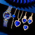5pcs Elegant Women'S Light Luxury Fashion Quartz Watch And Blue Heart Accessory Set for Party, Valentine'S Day, Mother'S Day, Birthday, Christmas Gift for Mom, Gift for Friends
