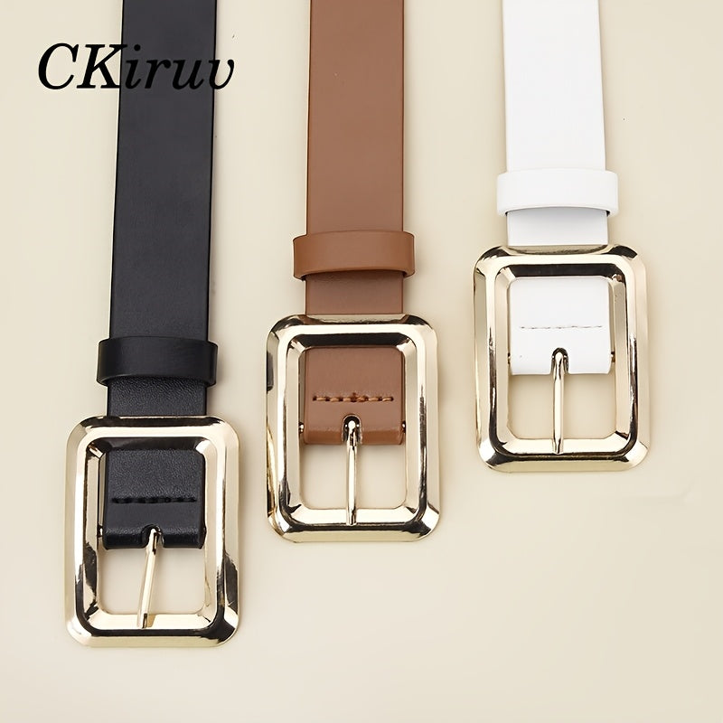 3pcs Women'S Square Alloy Buckle Handmade Belt, Lightweight, Luxurious, Fashionable, Easy, Multifunctional And Versatile, Suitable for Daily Work, Skirts, Pants, T-Shirts, Formal Wear, Casual Wear, Texture Dressing for Women, Holiday Gifts