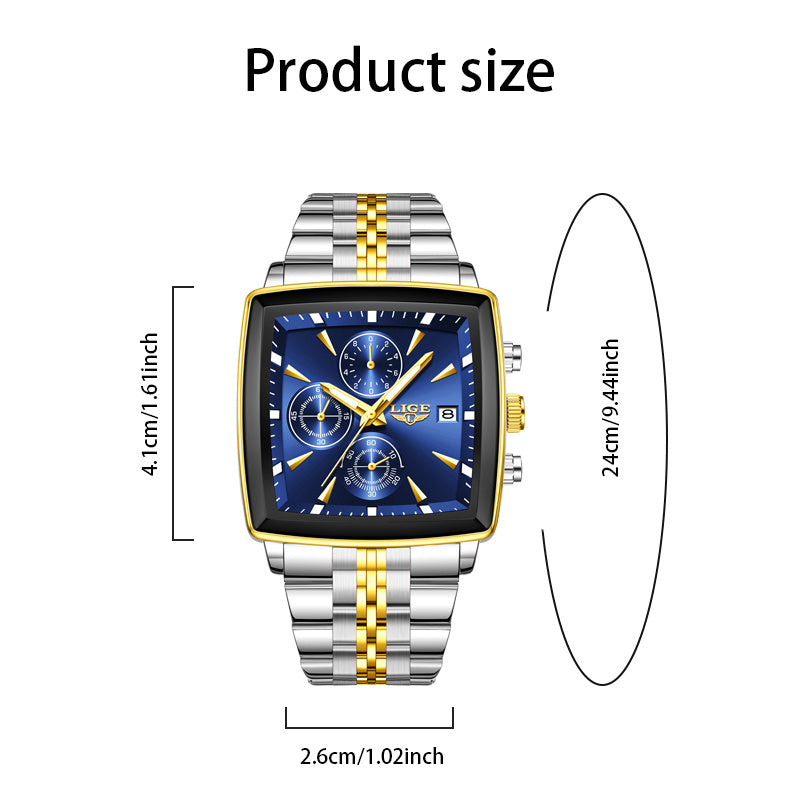 LIGE Watch Men'S Watches, Fashion Watches, Analog Watches, Youth Watches, Outdoor Sports Watches, Square Watches, Calendar Displays, Blue Watches, Black Watch, Golden Watches, Birthday Gift, Graduation Gift, Holiday Gift, Complimentary Case Opener