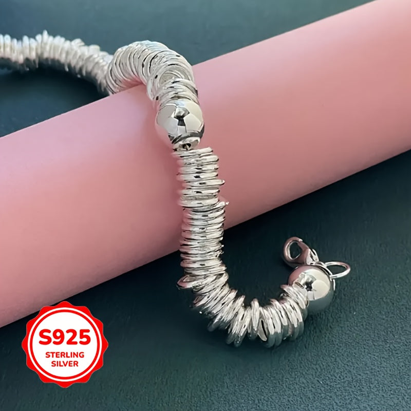 A Bracelet Made of 925 Pure Silvery with Hollow Bead Balls, Designed for Women, Featuring a Bohemian Style. It'S an Elegant Gift Ideal for Christmas, Parties, And All Seasons