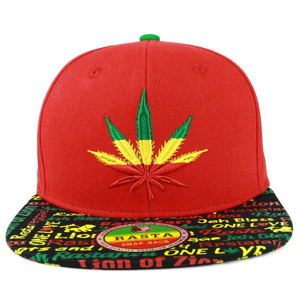 Rasta MJ Leaf 3D Embroidered Flat Bill Snapback Cap