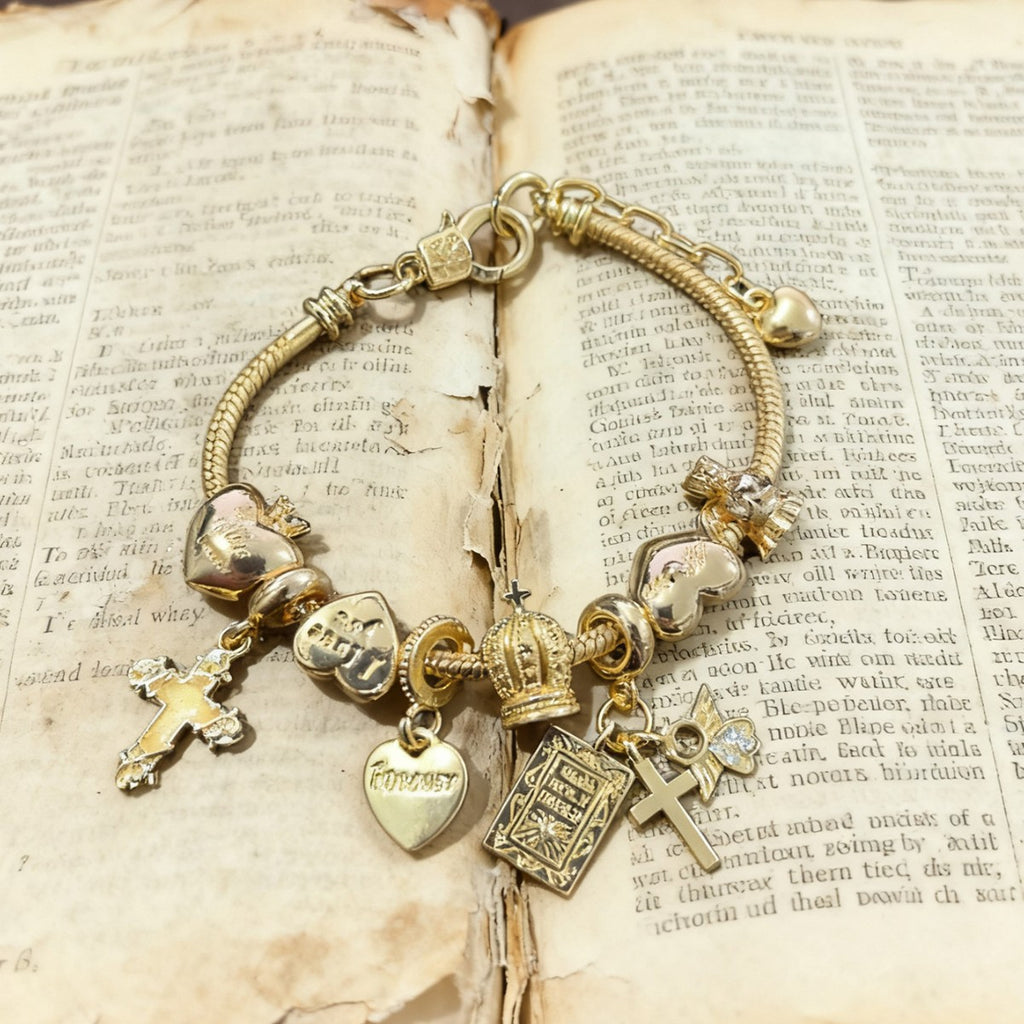 Luminous Cross Bible Angel Crown Charm Bracelet Suitable for - Detachable Adjustable Religious with Bible Charms, Bohemian Gift for &, Year-Round Wearable for Christmas, Birthdays, Mardi Gras (Pan Family Bracelet)