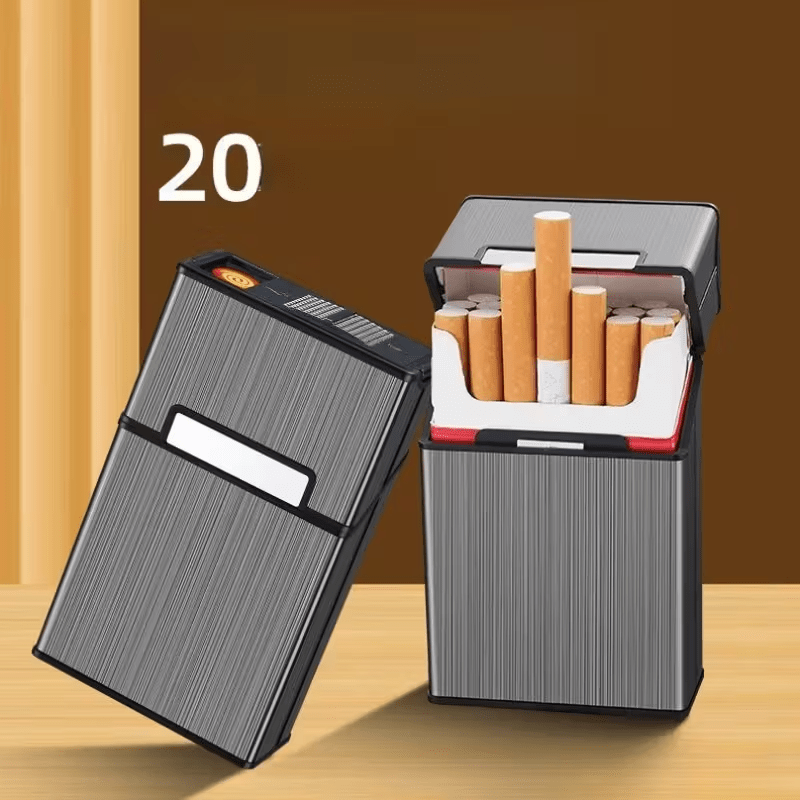 All-Black Rechargeable Lighter with Integrated Cigarette Case, Windproof, Holds 20 Cigarettes, Pressure-Resistant, Moisture-Proof, Flip-Top Lighter Case, Stylish for Business and Casual Use