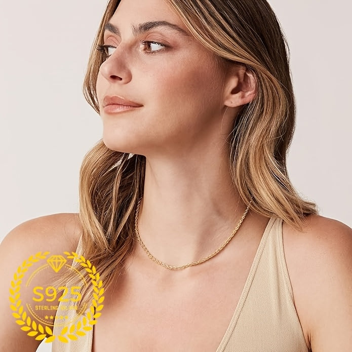 Elegant 24K Gold-Plated Twisted Rope Necklace in 925 Sterling Silvery - Fashion Accessory, Perfect for Casual Attire & Holiday Gifts
