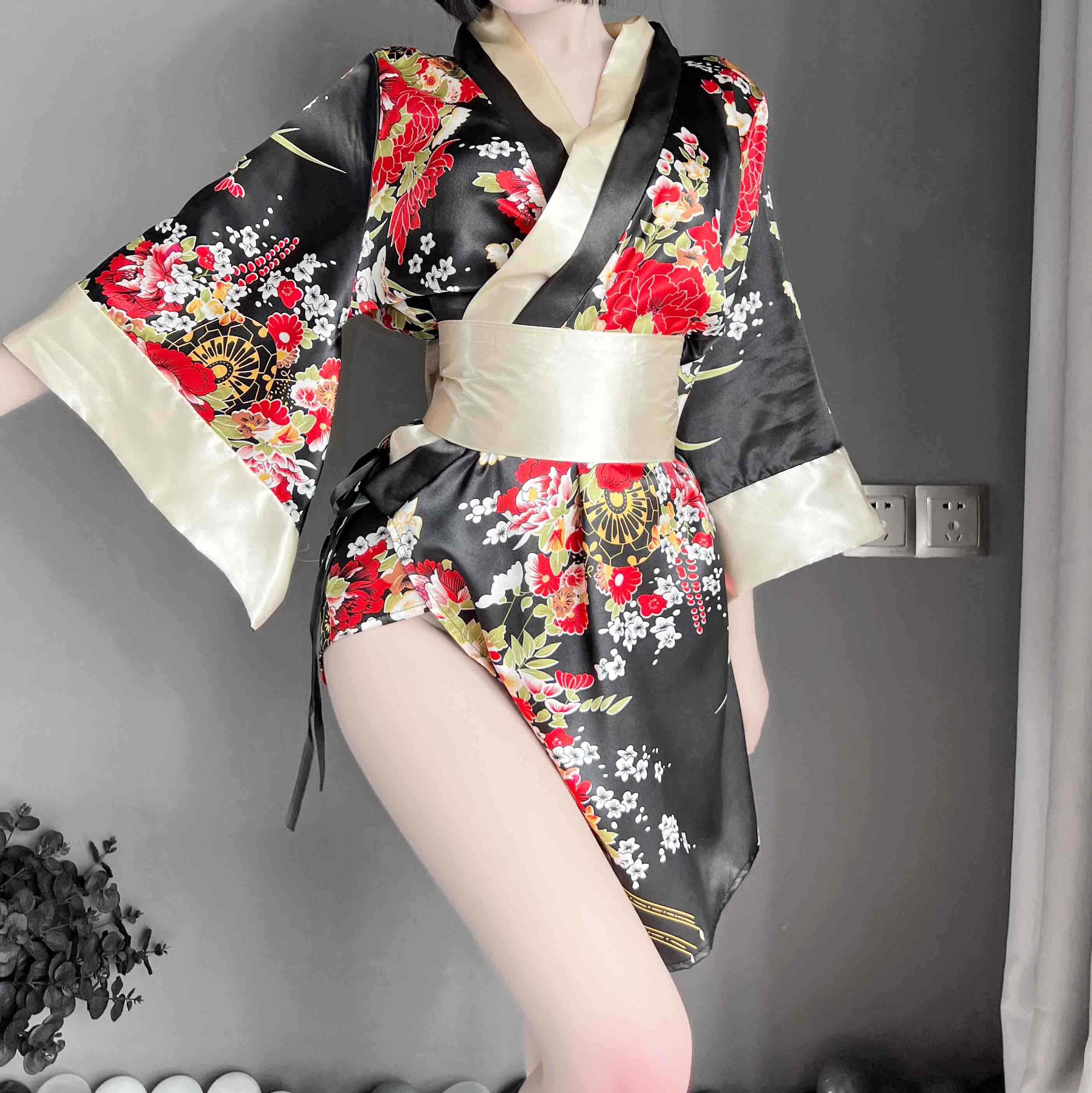 T-1006 Sexy pajamas, fun clothes, easy to take off, seductive bed, exposed women's kimono, uniform, emotional and fun underwear