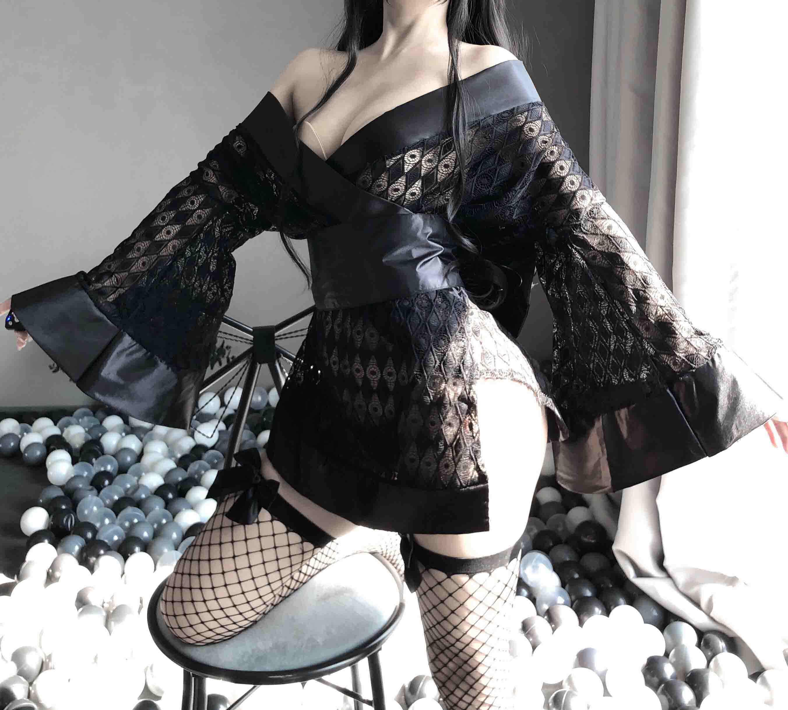 T-2172 Erotic lingerie dark Japanese kimono