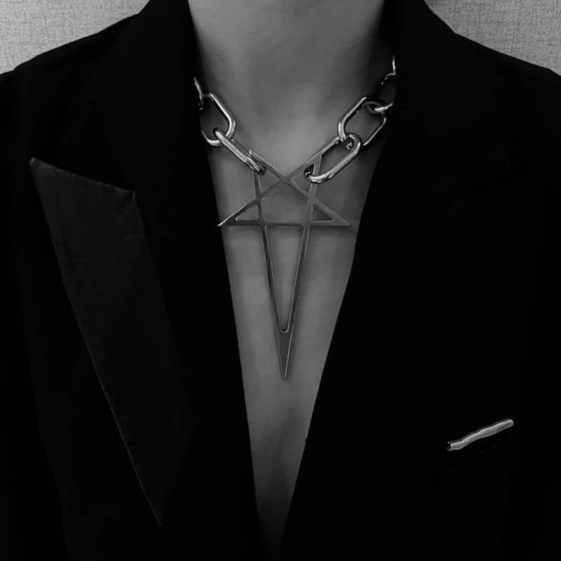 Punk Hip-Hop Rock Silvery Chunky Thick Lock Choker Chain Necklace - Unisex Five-pointed Star Design for Men and Women, Stylish & Chic, Trendy Fashion Accessories, Perfect Gift Option