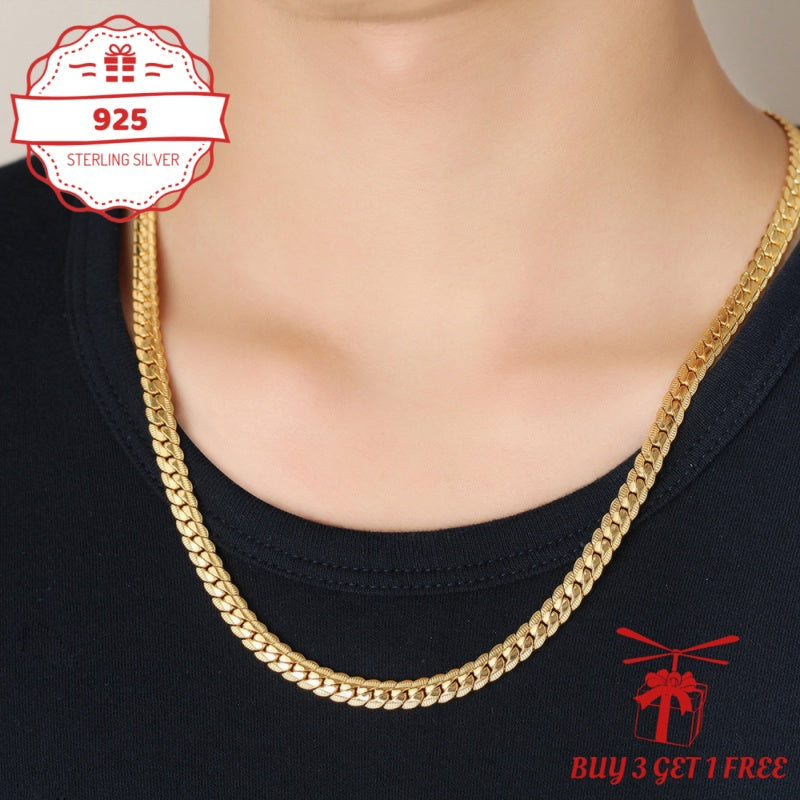 Handcrafted, 5Mm 24K Gold-Plated 925 Silver Flat Lace Necklace, Unisex Hip-Hop Festival Party Style, Vintage Exquisite Jewelry Gift for Her/Mom/Girlfriend, Elegantly Packaged in a Gift Box (Buy 3 Get 1 Free), Total Product Weight (6.24G)