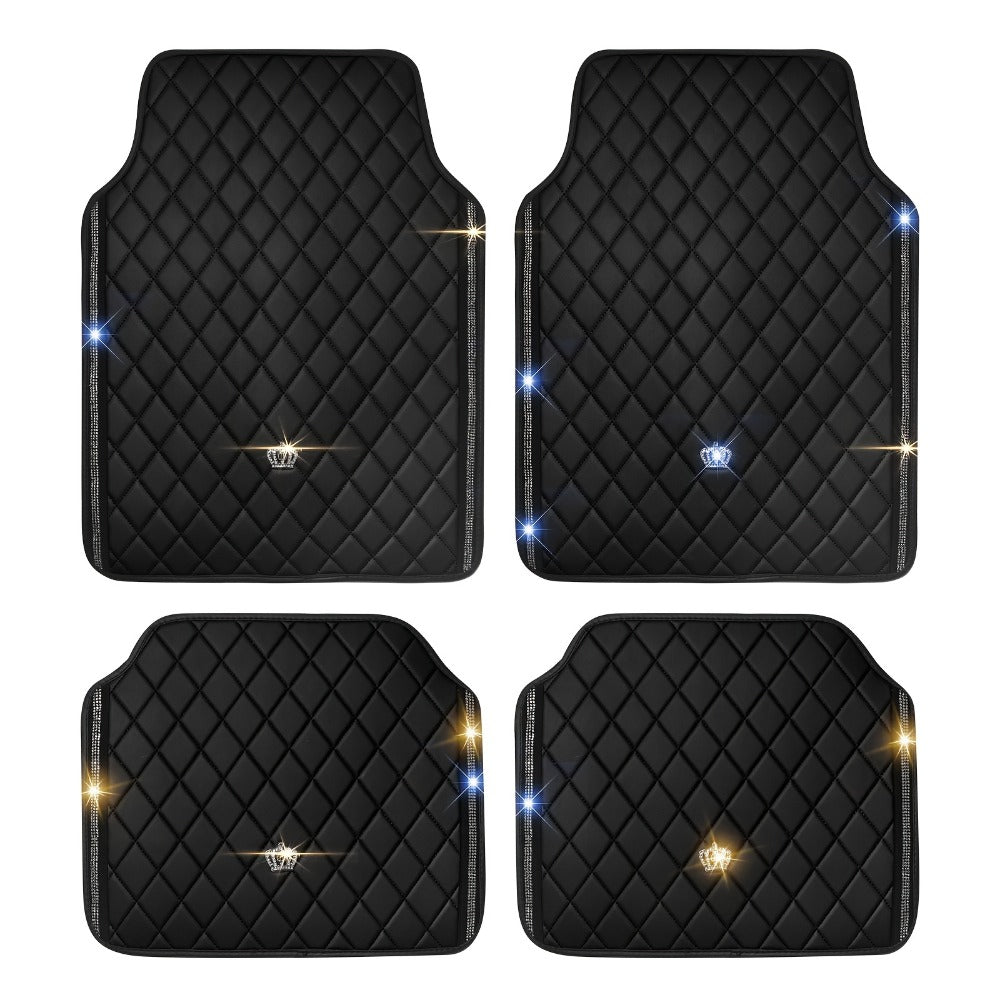 Red Black PVC Embroidery Inlaid Glitter Glowing Crown Artificial Rhinestone Car Foot Pad Easy To Clean Unisex