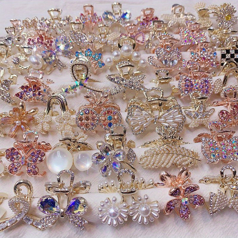 Random 10pcs Luxrious Zirconia Bow Hair Additions for Women- Charm Flower Design Claw Clips, Colorful Non-Slip Hair Claw Jaw Clips, Elegant Barrettes Headwear, Suitable for Styling & Wedding, Daily Accessory