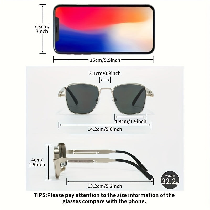 Retro Steampunk Style Square Sunglasses for Men And Women - Vintage Metal Frame with Gradient Green Lenses, Including Eyeglass Cloths And an Eyeglass Case - Cool And Edgy Look for Parties, Streetwear, Festivals - UV400 Protection - Unique Gift Idea