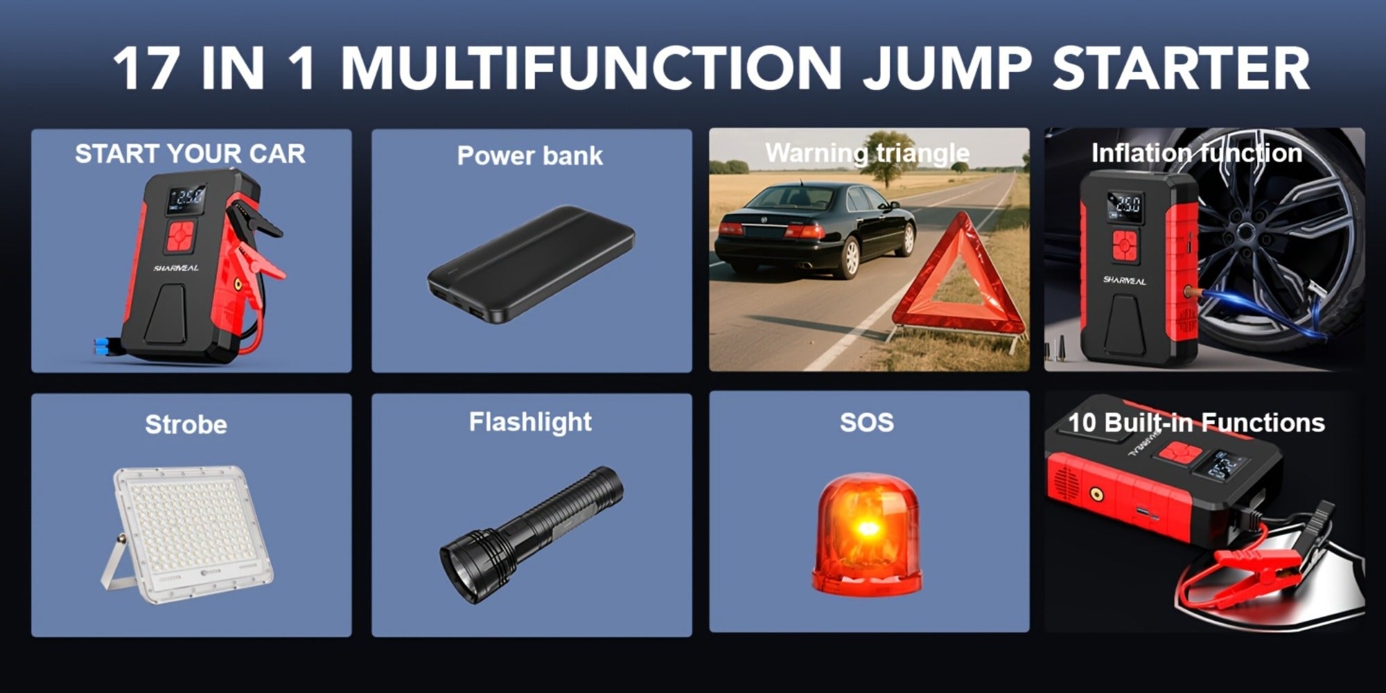 [Portable Jump Starter] 15000A-19000A Peak 350PSI 12V 17-in-1 Portable Jump Starter with Air Compressor Jump Starter, Car Battery Charger, Car Jump Starter with Air Compressor, Jump Starter Para, Car Accessories Tools, LED Light, Battery Charger, Cart Bat