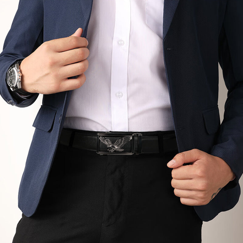 2pcs Men's Genuine Leather Belt with Automatic Ratchet Buckle - Adjustable, Comfort Fit for Business & Casual Wear - Perfect Christmas Gift