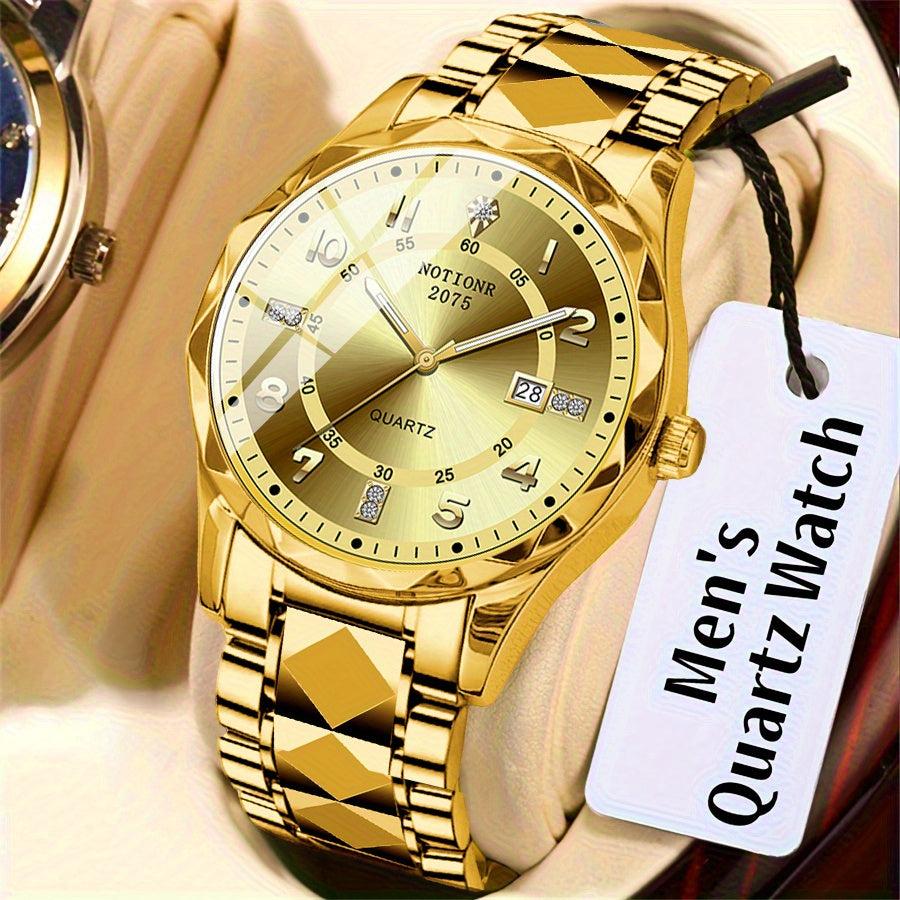 [Roman Rhinestones Quartz Watch] 1pc Men's Roman Rhinestones Quartz Watch | Stainless Steel Strap | Minimalist Classic Design | Ideal for Birthday, Holiday, Valentine's Day Gifts
