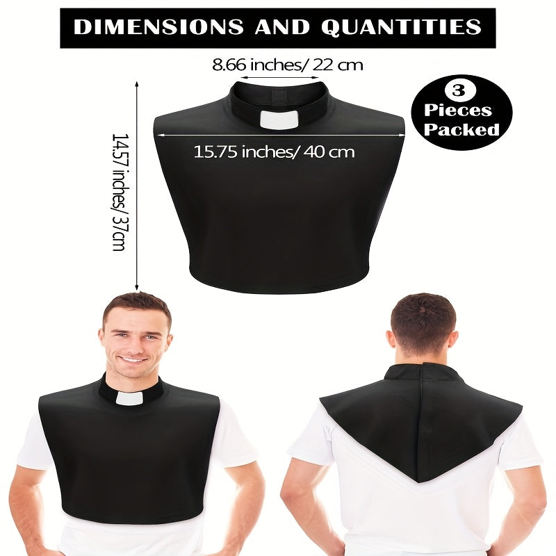 3pcs Clergy Tab Collar Dickey Clerical Bib Black Priest Collar with White Tab for Clergy Shirt Rope Unisex for Men Women