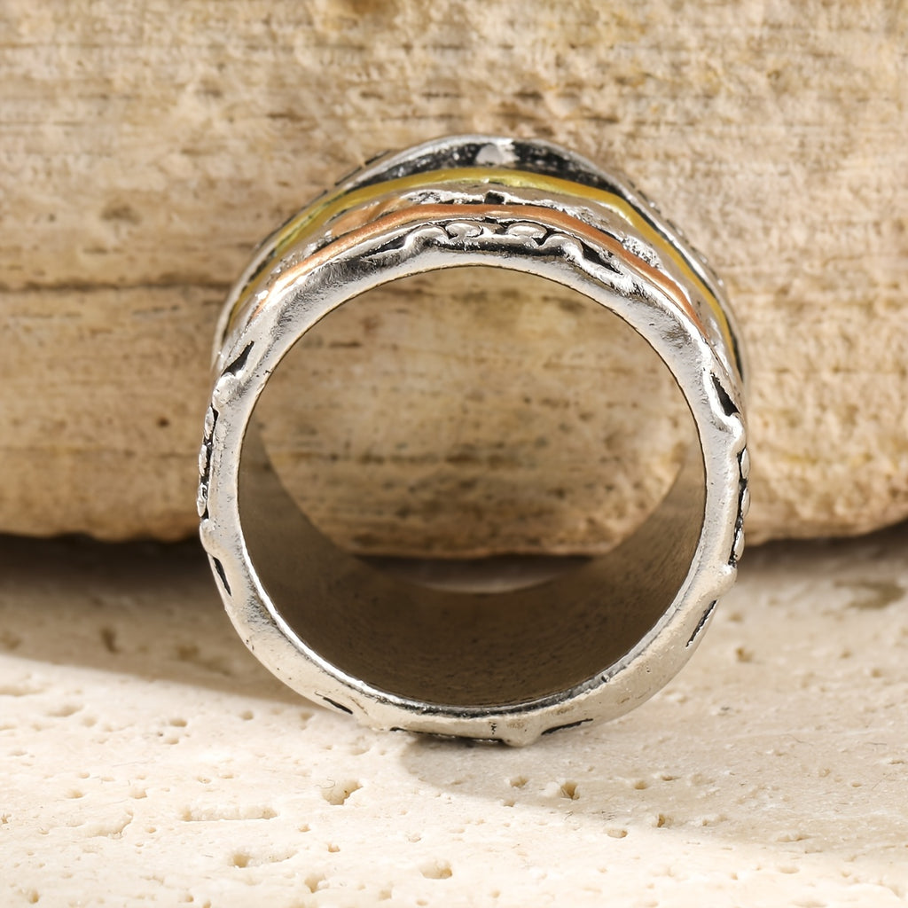 [Bohemian Women's Ring] Retro Bohemian Style Multi-Color Stainless Steel Layered Texture Women's Ring, a Fashionable Women's Ring for Daily Gatherings