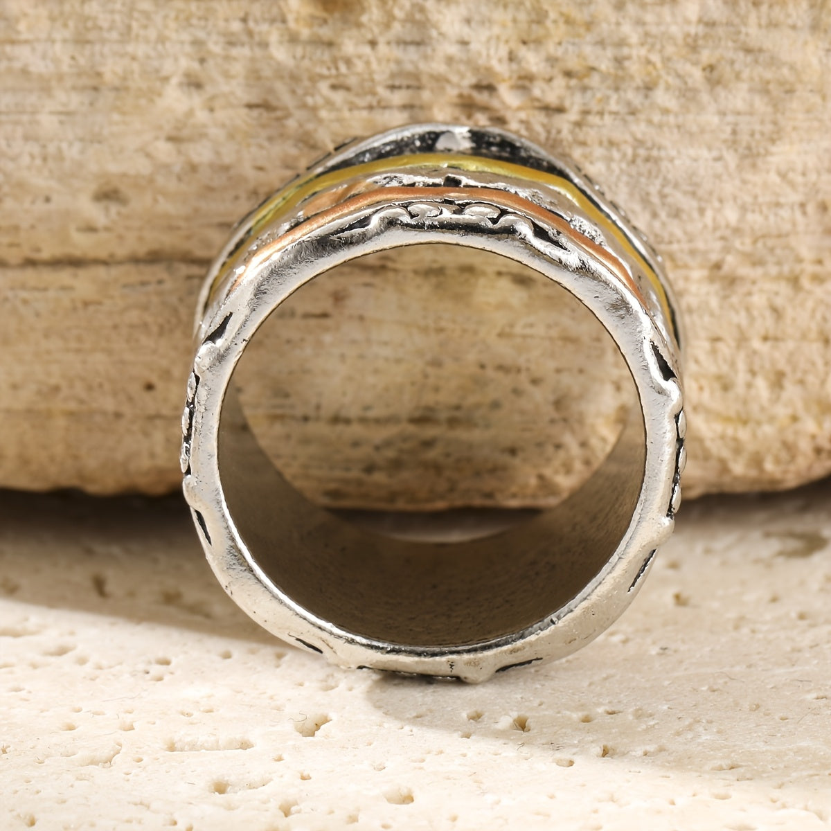 [Bohemian Women's Ring] Retro Bohemian Style Multi-Color Stainless Steel Layered Texture Women's Ring, a Fashionable Women's Ring for Daily Gatherings