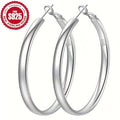 [Sterling Silver Hoop Earrings] A Pair Of 925 Sterling Silver Women's Round Earrings, Hypoallergenic Large Silvery Hoop Earrings, Lightweight Thick Silvery Hoop Earrings 5MM Wide Women's Large Hoop Earrings (30/40/50/60/70MM) (30mm Silvery Weight 3.2, 40m