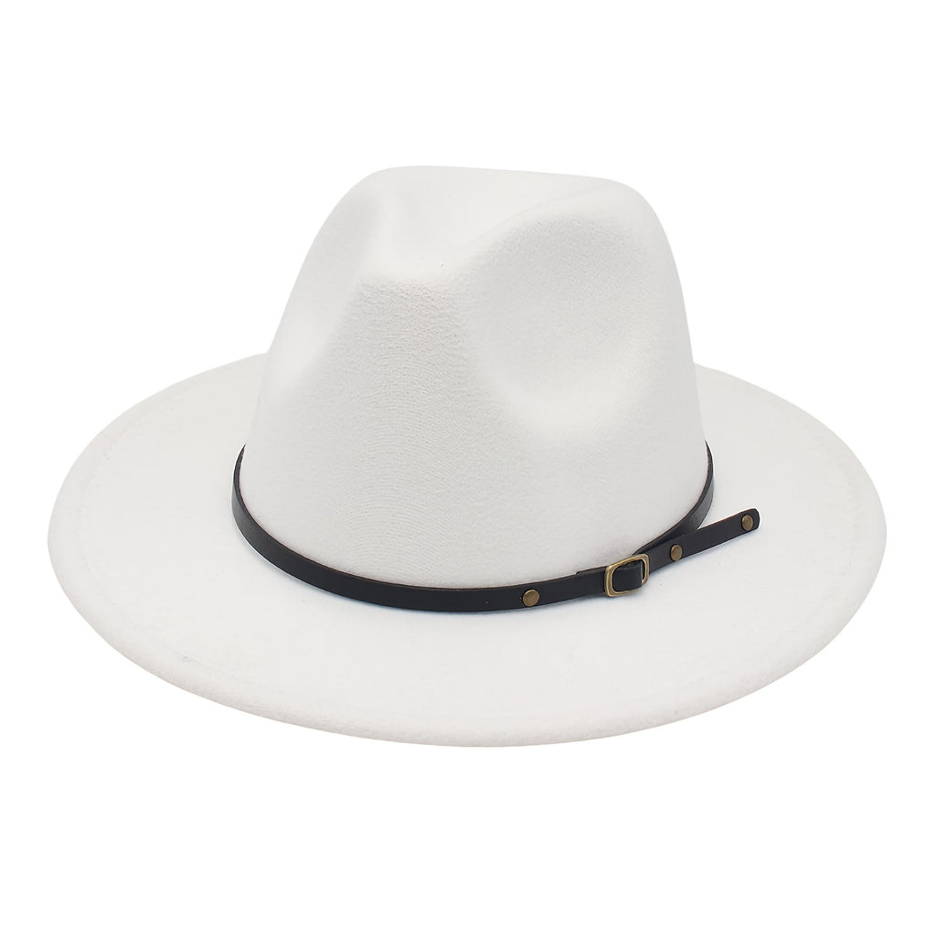 Classic Felt Panama Hat with Belt Buckle - Women's Men's Wide Brim Fedora Hat Trilby Cap
