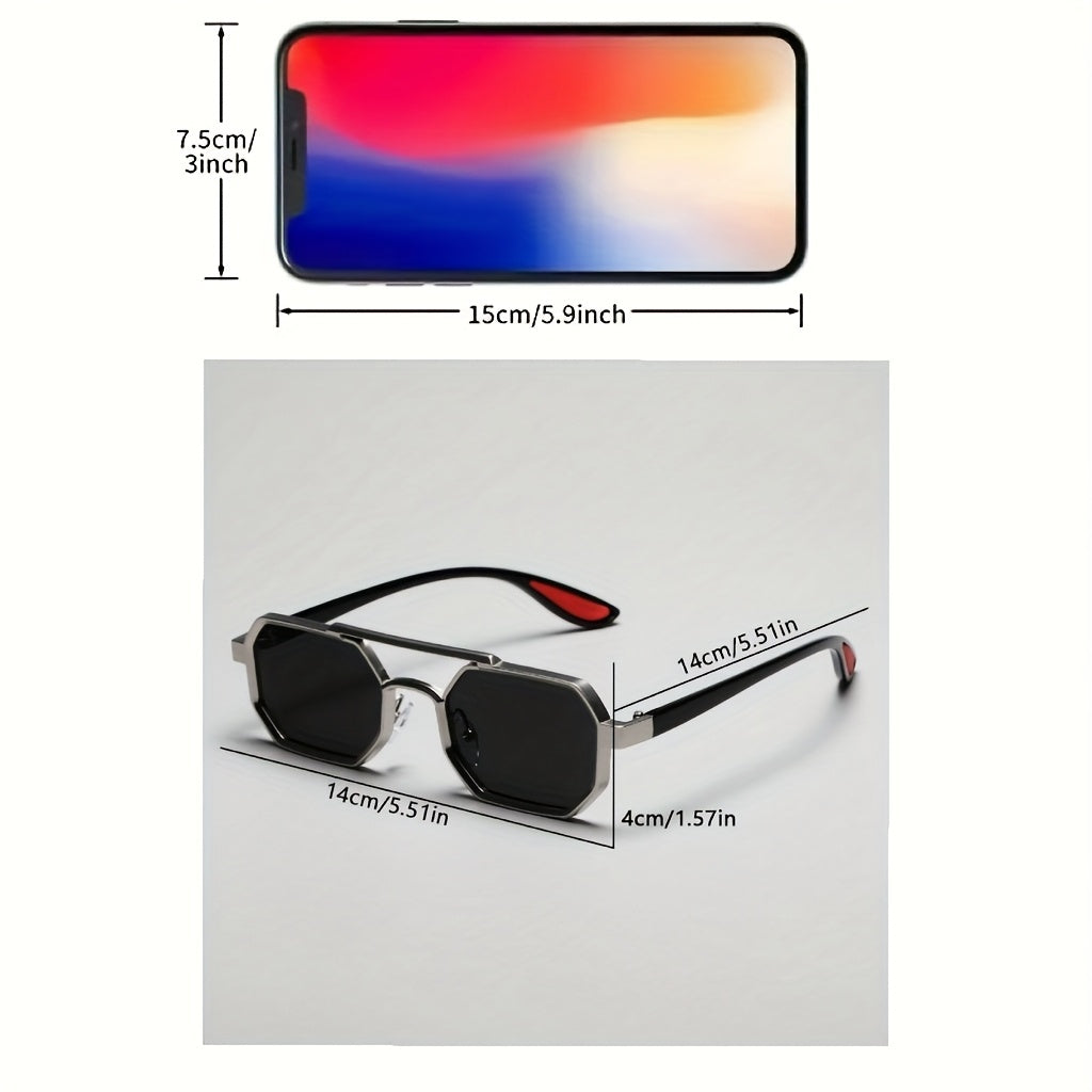 1pc Geometric Metal Frame Sunglasses with Double Bridge - Unisex Fashion Eyewear with AC Lenses for Casual Looks