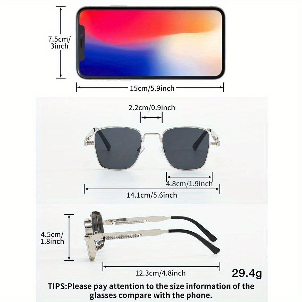 3 Pairs Punk Style Rectangular Glasses- Unisex Cyberpunk Fashion Glasses with Black& Golden Frames, Decorative Lenses for Men& Women, Casual& Formal Wear, Stylish Eyewear, Durable Eyewear, Casual Wear, Formal Accessories, Rectangular Frames, Sturdy Constr