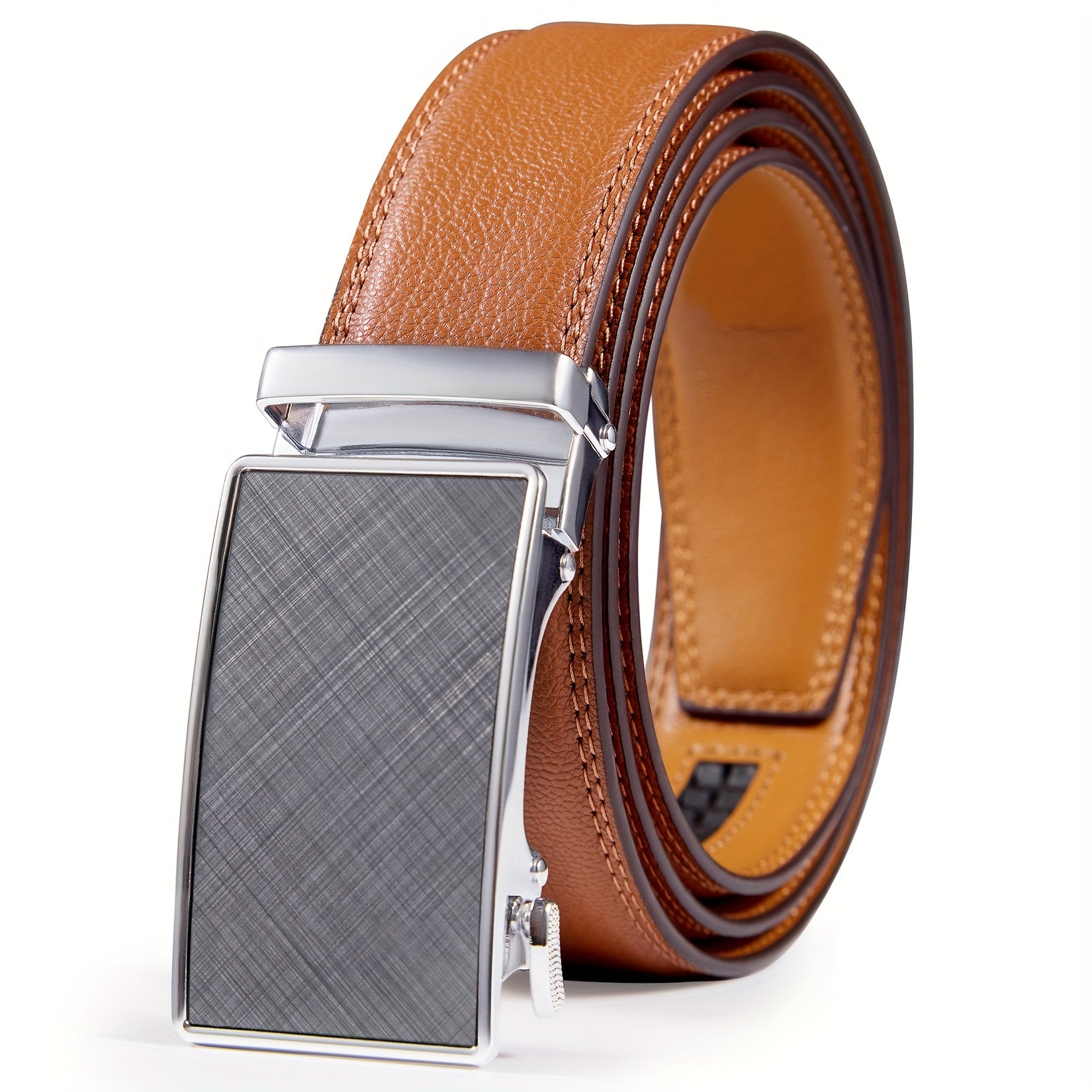 Men'S Genuine Leather Ratchet Belt 35mm - Automatic Buckle, Adjustable No-Hole Design, Gift Box Included For Casual & Business
