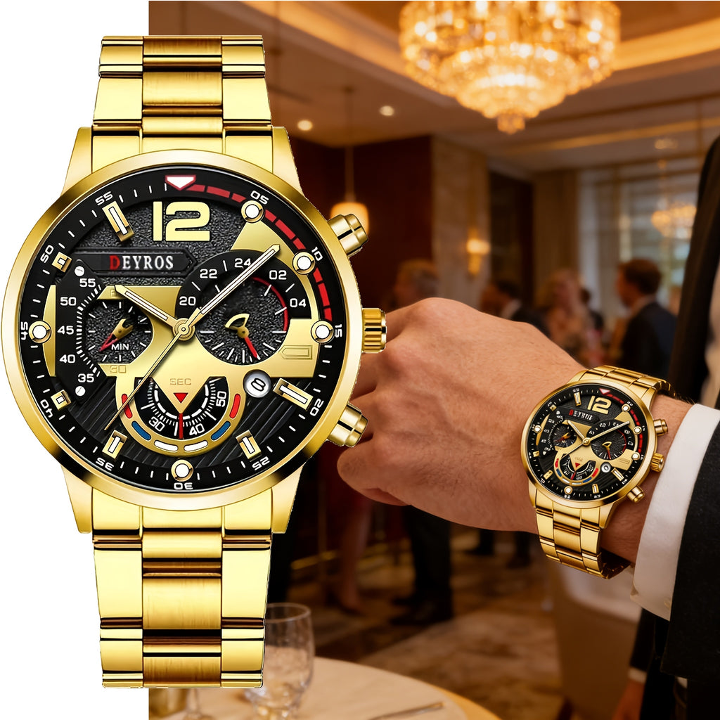 3pcs Men's Watch and Matching Necklace/Bracelet Combo - Luxury Analog Quartz Wristwatch with Matching, Elegant & Matching for Daily Wear, Gifts for Him (, Anniversary, Thanksgiving) - Stylish Complete