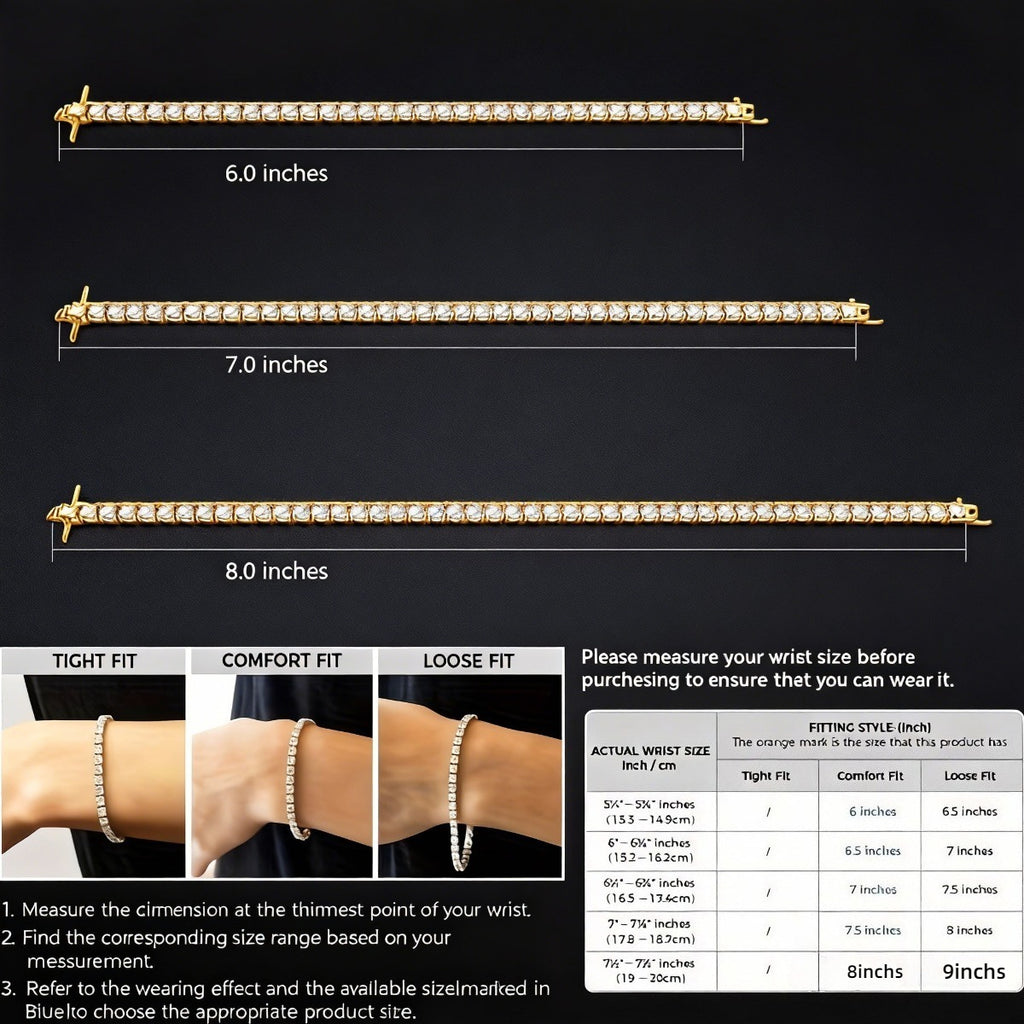 Luxury S925 4mm Sterling Silvery Moissanite Golden Tennis Bracelet- Bright Cut, Arranged Moissanite Design- Elegant French Style Women's Style, Suitable for Weddings, Birthdays, Total Weight Of The Product (7.71g)