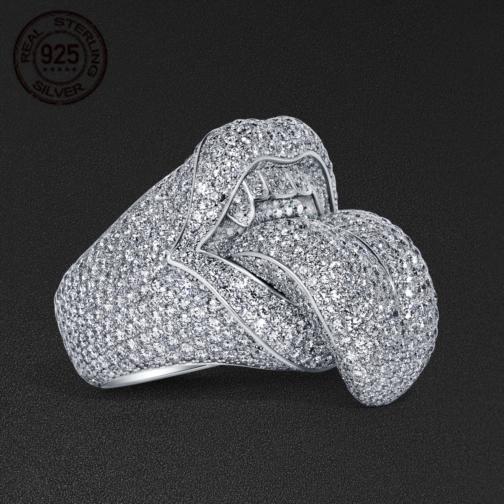 Exaggerated Lick Of Death Tongue Rings for Men Ice Out 925 Sterling Silvery Hip Hop Style Rings Creative Rapper Punk Jewelry