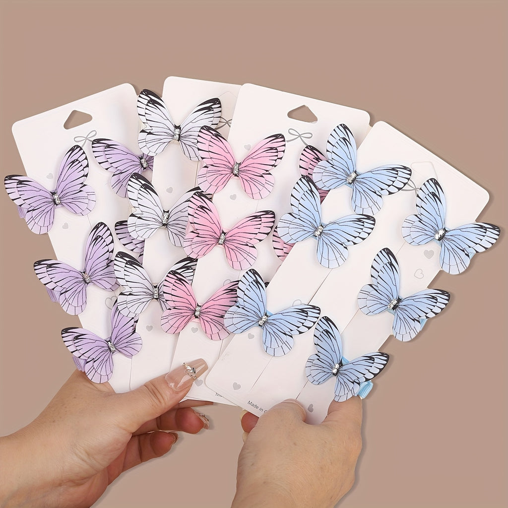 12pcs/set New Luxury Shiny Sequin Double-layer Butterfly Clip, Women'S Fashionable Double-layer Acrylic Butterfly Hair Clip, Suitable For Daily And Holiday Party Wear, Women'S Y2k Headwear Hair Accessories