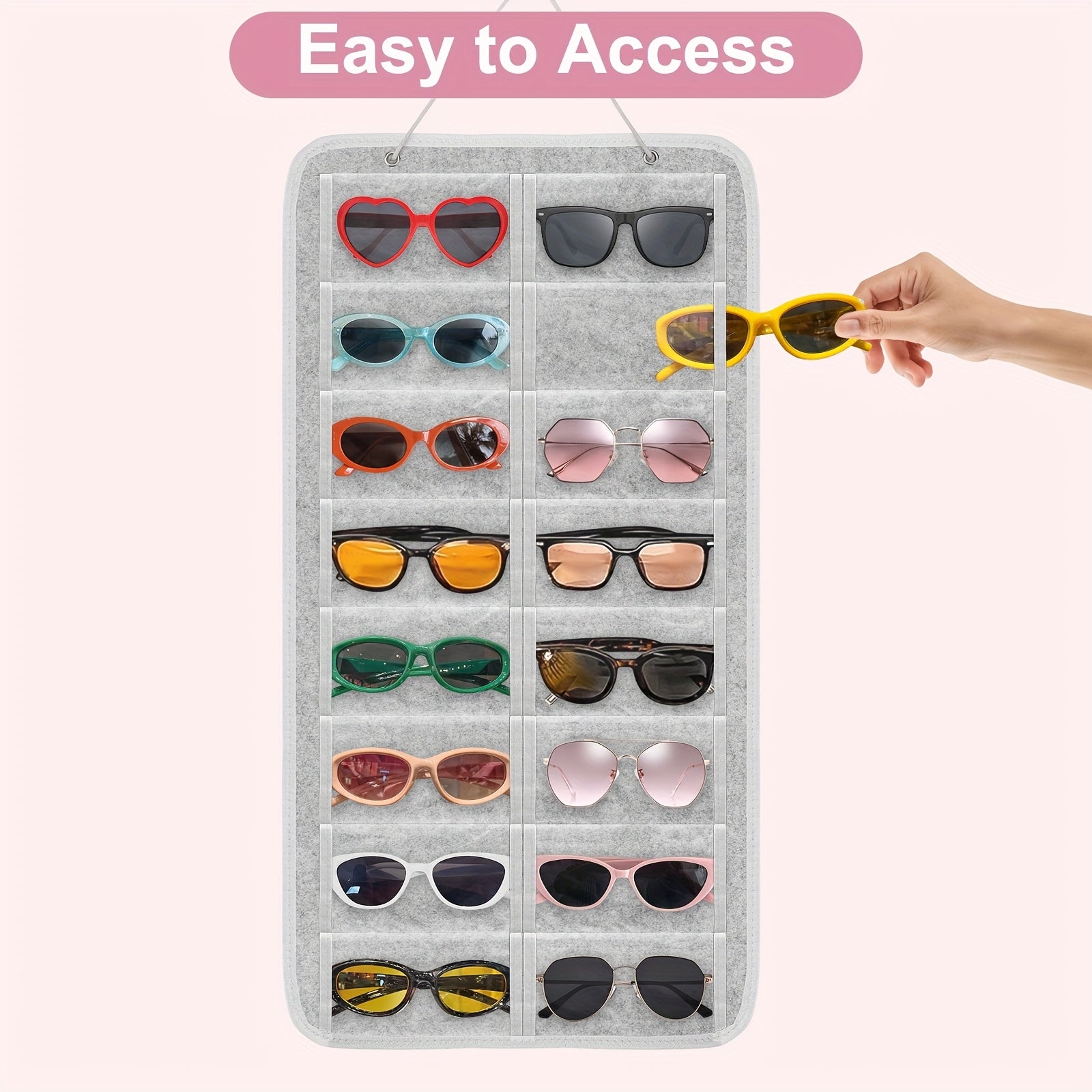 [Glasses Organizer 16 Pockets] Hanging Glasses Organizer With 16 Pockets, Foldable Felt Eyewear Storage Bag With Wall-Mounted Design, Space-Saving Sunglasses Holder For Household Use